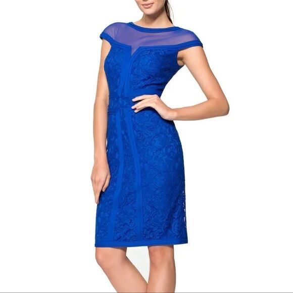 TADASHI SHOJI Royal Blue Lace Sheath Dress 6 - Picture 1 of 9